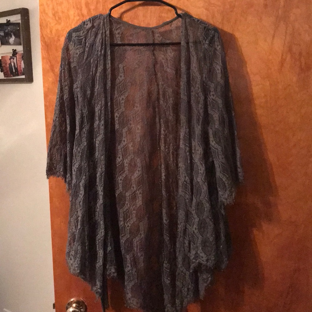 Army green lace cardigan